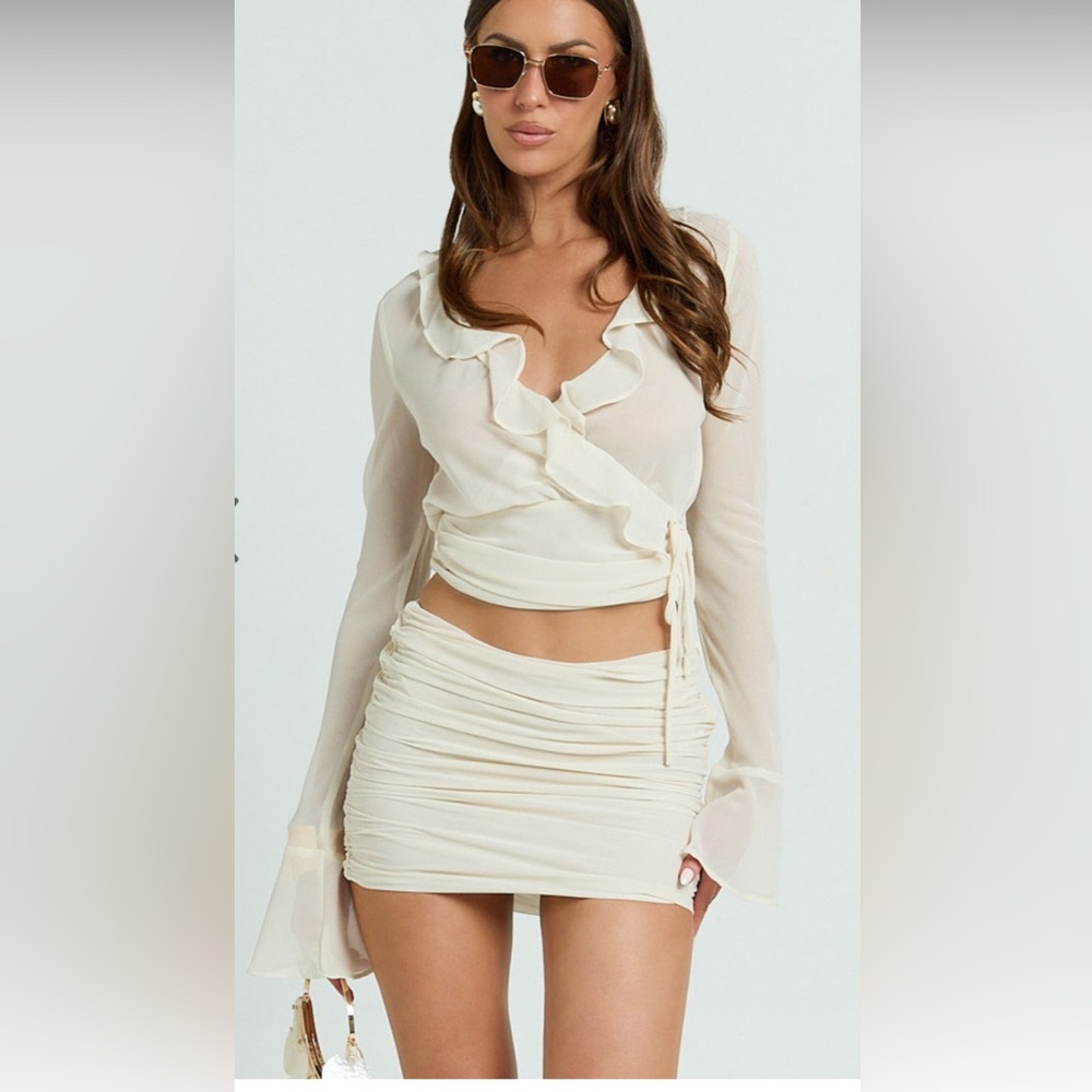 SHOWPO cream Ruffle Wrap Top and skirt set